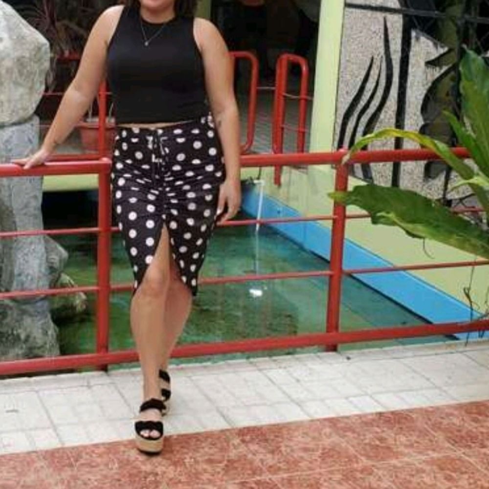 Bodycon polka dot drawstring skirt sz Large - Picture 5 of 6